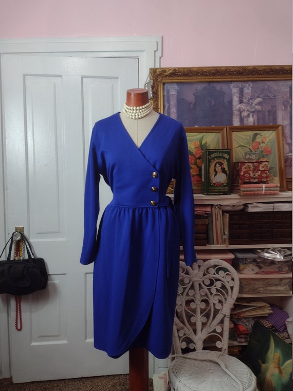 1980s Vintage Blue Dress - Royal Blue