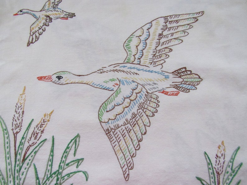 Vintage Duck embroidered table runner cute kitschy linen image 2