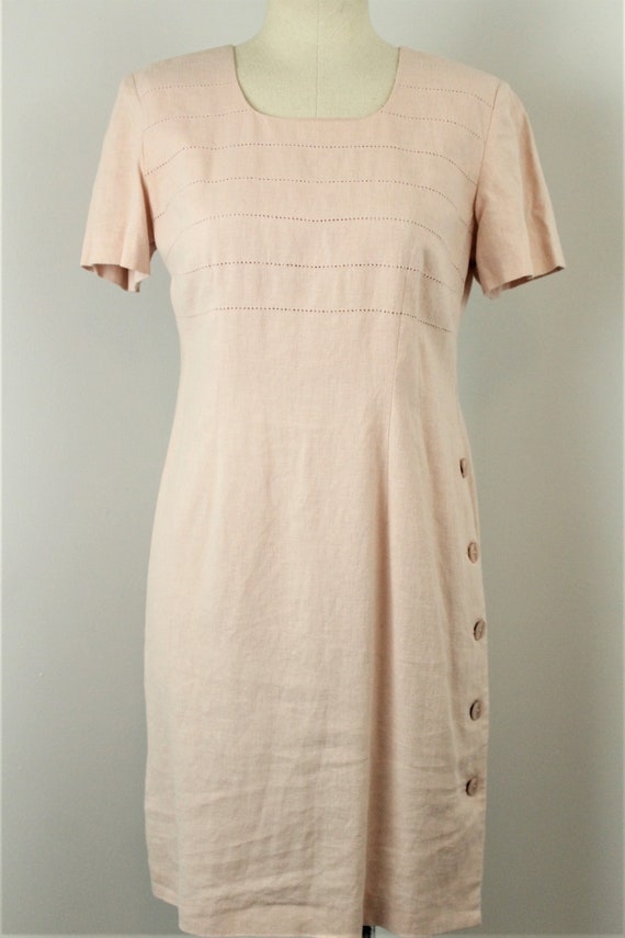 Pink LInen vintage 1980s dress - Resort Wear ligh… - image 5