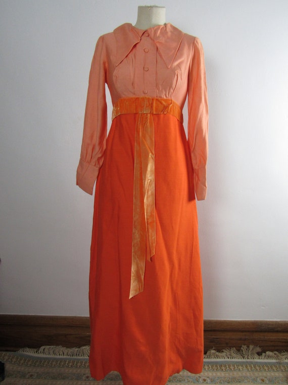 1970s Juicy Orange Formal Dress - Medium