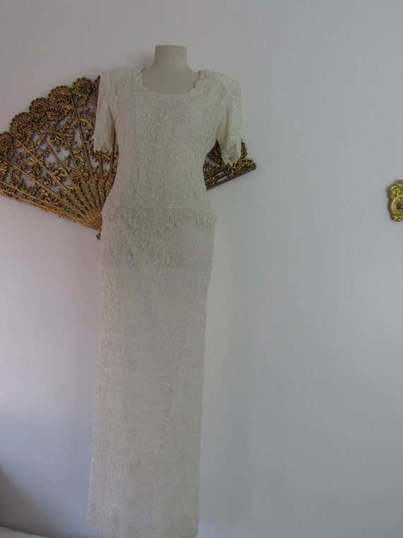 Vintage 1980s beaded white gown - Bling Dress - image 2