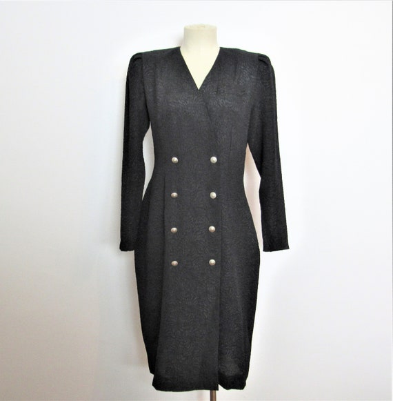 Black Leslie Fay dress - Button Front Secretary 1… - image 1