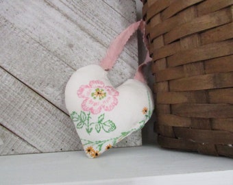 Vintage Embroidered Floral Heart ornament - Peg Rack pastel hanging rack decor