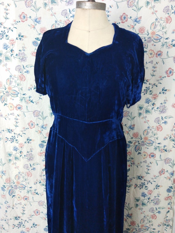 1940s royal blue silk velvet gown