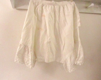 Edwardian Cotton Pantaloon Bloomer Pants Waist 26" Ruffled Eyelet Lace Undergarments - Historical Costume  - Antique White Cotton