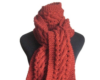 Brick Cable and Lace Vegan Scarf, Hand Knit Scarf, The Stef Scarf, Fall Fashion, Womens Accessories, Red Scarf, Winter Scarf