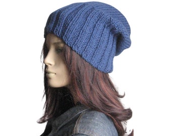 Hand Knit Hat, Womens Hat, Blue Hat, Mens Beanies, The Alex Hat, Blue Watchman Cap, Slouchy Hat, Blue Fisherman Hat, Mens Hat, Womens Beanie