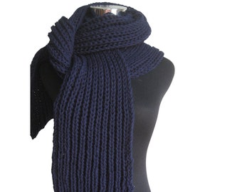 Navy Scarf, Gifts For Her, Cozy Knits, Winter Scarf, Navy Knit Scarf, Knit Long Scarf, Vegan Knits, Womens Scarf, Mens Scarf,Long Navy Scarf