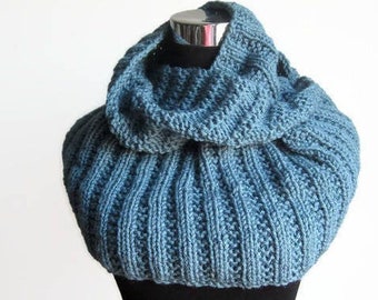 Blue Cowl Scarf, Knit Infinity Scarf, Womens Accessories, Dusty Blue Knit Circle Scarf, Rowan Cowl, Knit Fall Fashion, Winter Accessories