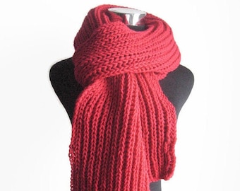 Red Scarf, Valentine's Day, Gifts For Her, Cozy Knits, Winter Scarf, Red Knit Scarf, Knit Long Scarf, Vegan Knits, Womens Scarf