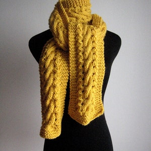 Hand Knit Scarf Yellow Cable and Lace Scarf the Stef Scarf - Etsy