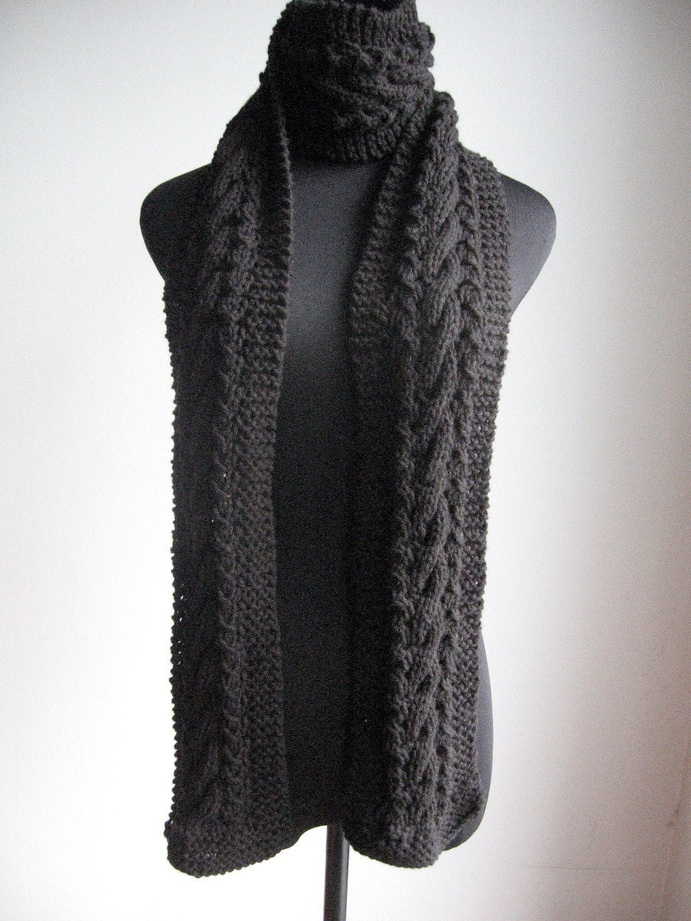 Hand Knit Scarf Black Cable and Lace Scarf Fall Scarf the - Etsy