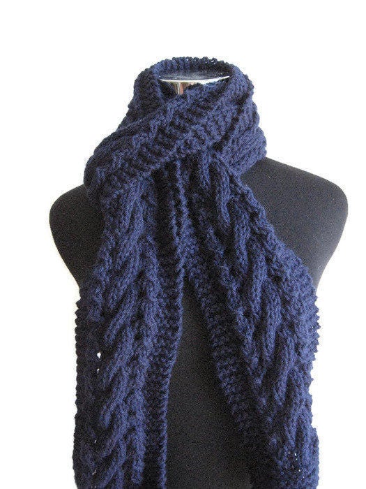 Navy Scarf Cable and Lace Vegan Scarf Winter Accessories the - Etsy