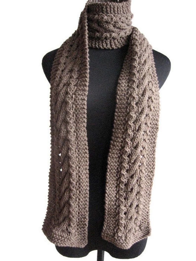 Taupe Hand Knit Scarf Knit Mens Accessory Heather Cable and - Etsy