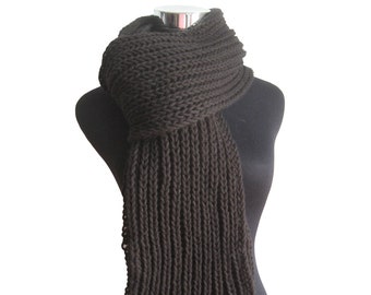 Black Scarf, Gifts For Him, Cozy Knits, Winter Scarf, Black Knit Scarf, Knit Long Scarf, Vegan Knits, Womens Scarf