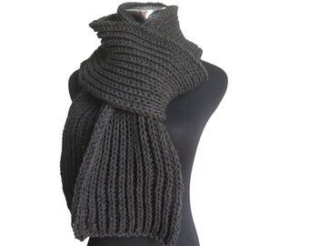 Charcoal Scarf, Gifts For Him, Cozy Knits, Winter Scarf, Grey Knit Scarf, Knit Long Scarf, Vegan Knits, Womens Scarf, Mens Scarf