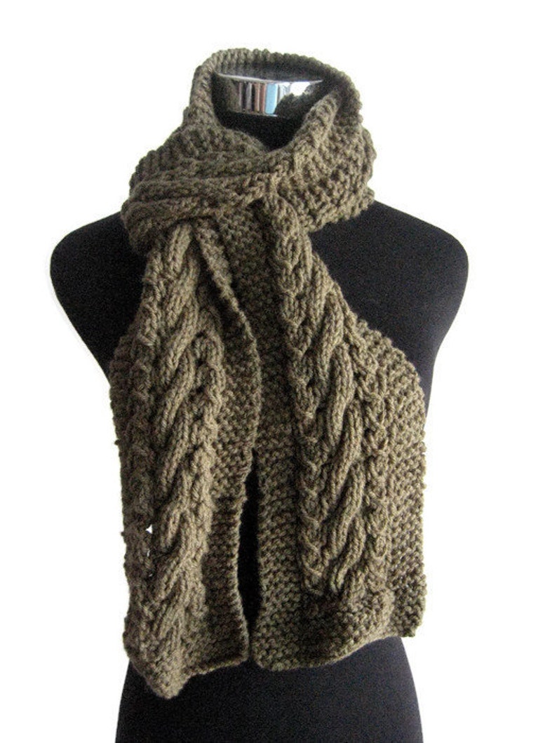 Fall Scarf Moss Green Scarf Cable and Lace Scarf Winter Etsy
