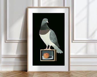 Pigeon and Apple, Printable Wall Art, NYC Inspired Art, Poster, Digital Download Art, Home Decor