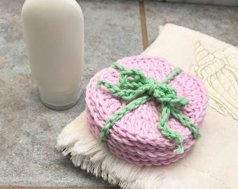 Pink Reusable Scrubbies, Pink Face Scrubbies, Face Scrubbies, Cotton Facial Scrubbies, 100 Percent Cotton Scrubbies, Washable Scrubbies