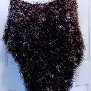 Black  And Silver Fun Fur Evening Poncho, Black Poncho, Black Fun Fur Poncho, Black & Silver Poncho