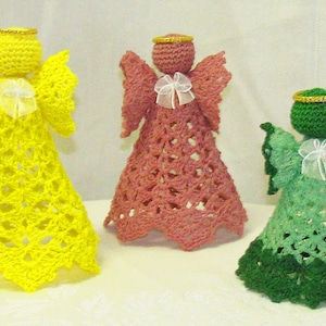 Christmas Angels, Crocheted Birthday Angels, Baptismal Angel, Shelf Angel, Colored Crocheted Shelf Angels, Yellow Angel, Rose Angel, Angels image 1