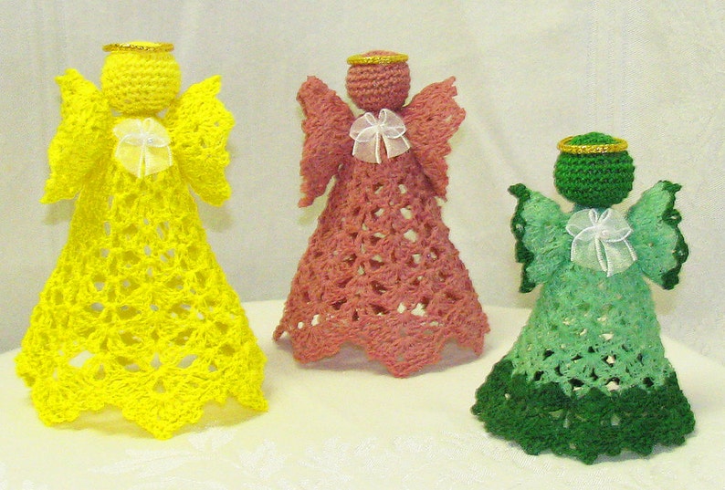 Christmas Angels, Crocheted Birthday Angels, Baptismal Angel, Shelf Angel, Colored Crocheted Shelf Angels, Yellow Angel, Rose Angel, Angels image 1