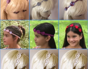 Ladies Flower Hairband, String Hairband, Variegated Headband, Hand Crocheted Stretchy Hairband, Floral Hairband, Blue Headband