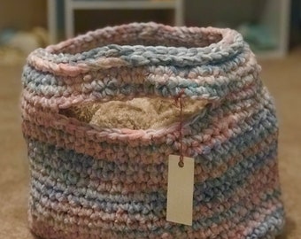 Pastel Basket, Crochet Basket, Basket With Handles, Yarn Basket, Crocheted Basket, Pink Pastels Basket