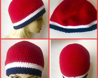 Red White & Blue, USA Beanie, Ladies USA Beanie, America Beanie, Patriot Beanie, MAGA Beanie, Ladies Beanie, Team Beanies, School Beanies