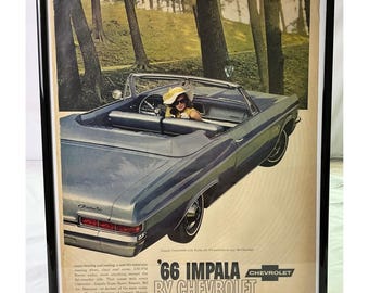 1966 Chevrolet Impala Convertible ingelijste advertentie muurkunst vintage print