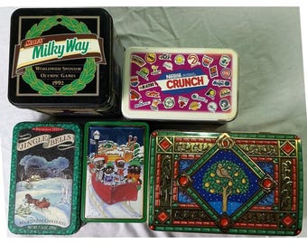 Vintage Candy Tin Lot Milky Way Nestle Crunch Hershey Christmas Olympic 7 Pc