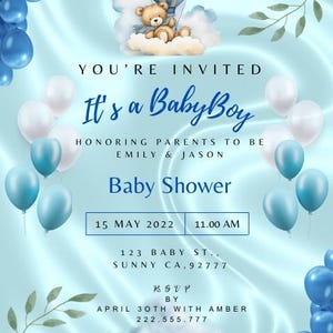 Convite para chá de bebê para menino Convite digital para chá de bebê azul para download Mamãe para ser Chá de bebê É um convite para menino