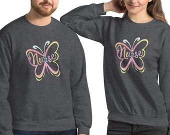 Butterfly Nurse Sweatshirt: Unisex Cotton-Blend Crewneck