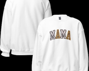 Mama Leopard Print Crewneck Sweatshirt, Unisex, New Mom Gift