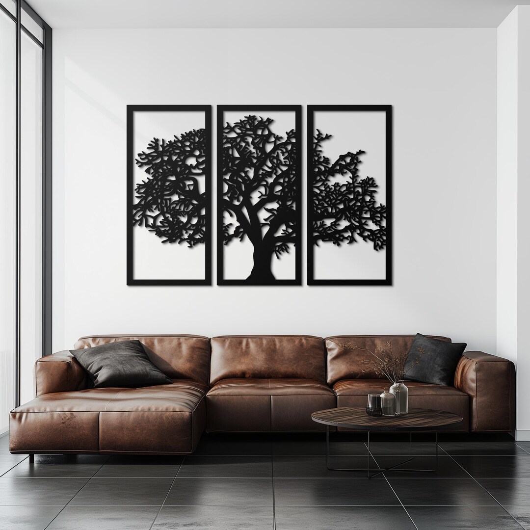 Tree of Life Metal Wall Art – 3-panel Black Metal Decor – Nature ...