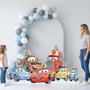 Bilar födelsedagsbakgrunder, Lightning McQueen festdekorationer, racerbilsballonggirlangdekor, Bilar festställ bild 1