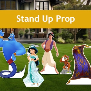 Découpes de génie du jasmin d'Aladdin, oeuvre d'art dans le jardin, décoration d'anniversaire, enseigne d'extérieur, découpe de personnage, Aladdin debout, jasmin, enseigne de pelouse