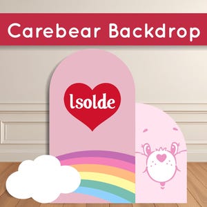 Pink Care Bear Backdrop: Rainbow Birthday Party Decor - Coroplast