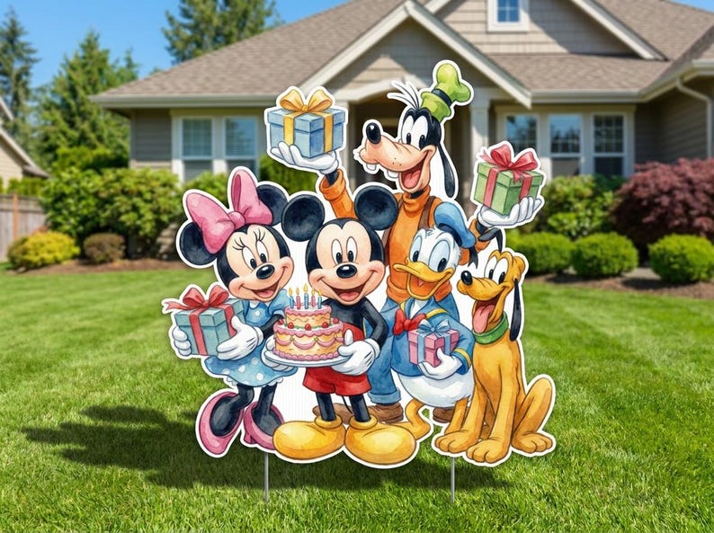 Musse Pigg vängrupp utklippsbild Minnie födelsedag utklippsbild, trädgårdsskylt gräsmatta dekoration, mittpunkt bakgrund bild 2