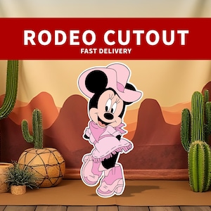 Découpe de Minnie cow-girl, accessoire de stand-up de fête d'anniversaire de mon premier rodéo, décoration de baby shower, centres de table de toile de fond, enseigne de jardin de carte de jardin