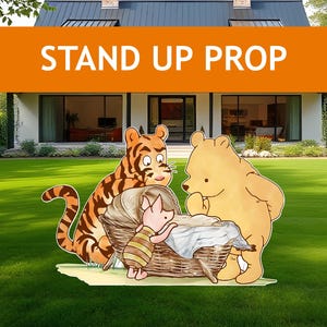 Grande découpe de Winnie l'ourson pour baby shower, accessoire de stand-up d'anniversaire, enseigne de pelouse, enseigne de jardin, centres de table de toile de fond, décoration de jardin, nouveau-né