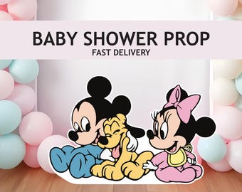 Accesorio para baby shower de Mickey y Minnie Mouse, recorte grande, decoración para fiestas, accesorio de pie, decoración bonita, letrero para jardín, centro de mesa con fondo
