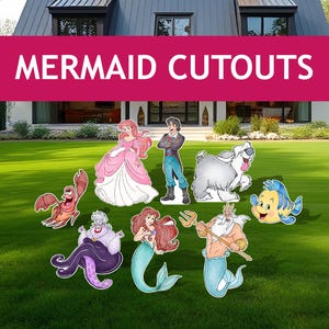 Grandes découpes de petite sirène, oeuvre d'art dans le jardin, décoration d'anniversaire, enseigne extérieure personnage Ariel princesse debout, enseigne de pelouse, thème sous la mer