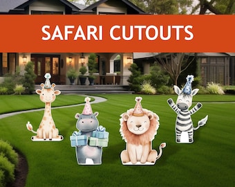 Watercolor Safari Animal Cutouts, Wild One Theme: Birthday Party Lawn Decor