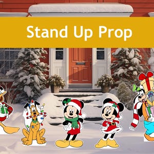 Grandes découpes de Noël Mickey, Minnie et ses amis, décoration extérieure, enseigne de pelouse, décoration de Noël, oeuvre d'art dans le jardin, accessoire pour stand up, carte de jardin, vacances