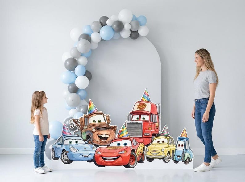 Bilar födelsedagsbakgrunder, Lightning McQueen festdekorationer, racerbilsballonggirlangdekor, Bilar festställ bild 1