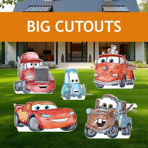 Décorations découpées dans des voitures, Voitures découpées dans une voiture, Fête de voiture de course, Centres de table, Voyageur debout, Accessoire de fête d'anniversaire, Enseigne de jardin Enseigne de pelouse, Film sur les voitures, Eclairs