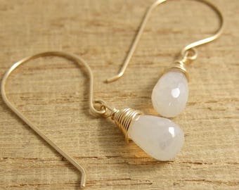 Earrings with Pearl Chalcedony Teardrop Beads Wire Wrapped with Gold Filled Wire GHE-6