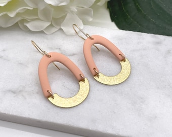 Earrings made with Peach Polymer Clay Arches and Brass Arches on 14k Gold Filled Earring Wires PCE-446