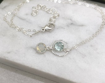 Necklace with a Bezel Set Green Amethyst, Opalite and Sterling Silver Diamond Cut Loop on a Sterling Silver Chain CDN-885